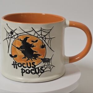 Eli and Ana Handmade Ceramics Hocus Pocus Mug Orange Black Halloween Witch Broom